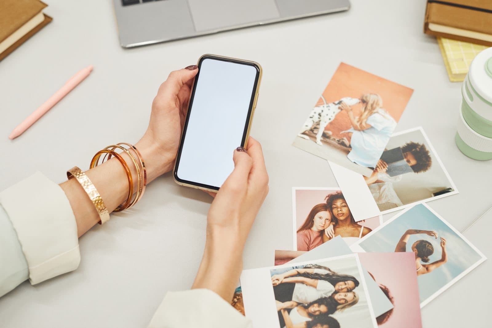 Ordering photo prints online on a laptop